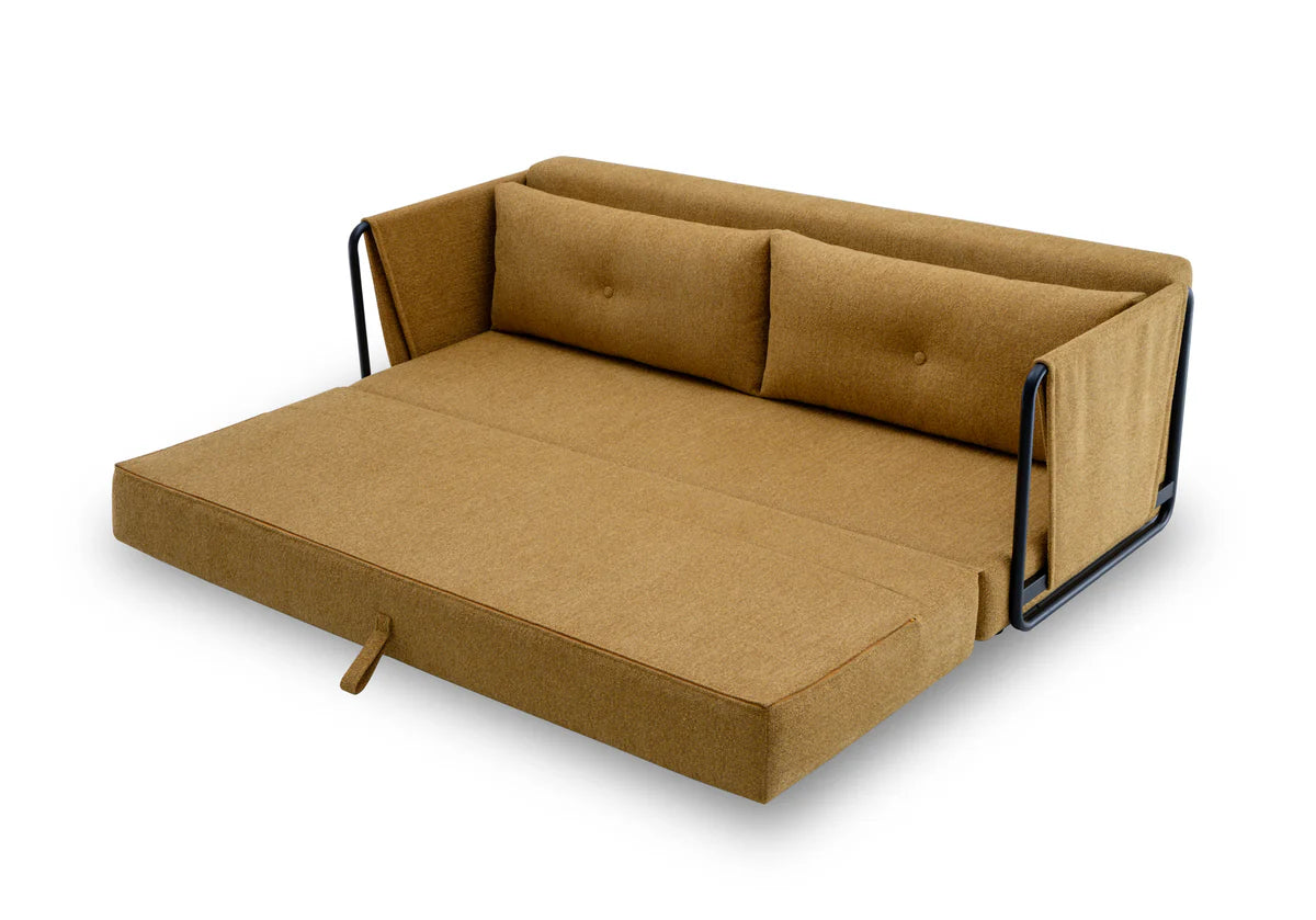 黃色布藝梳化床-有扶手沙發床